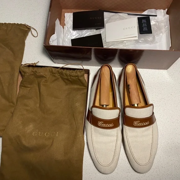 Gucci Penny Loafer Leisure Shoes White Brown Strap Men US 7.5 w/ original box Gucci Loafer White Casual Shoes for Men for sale - eBay main image 3